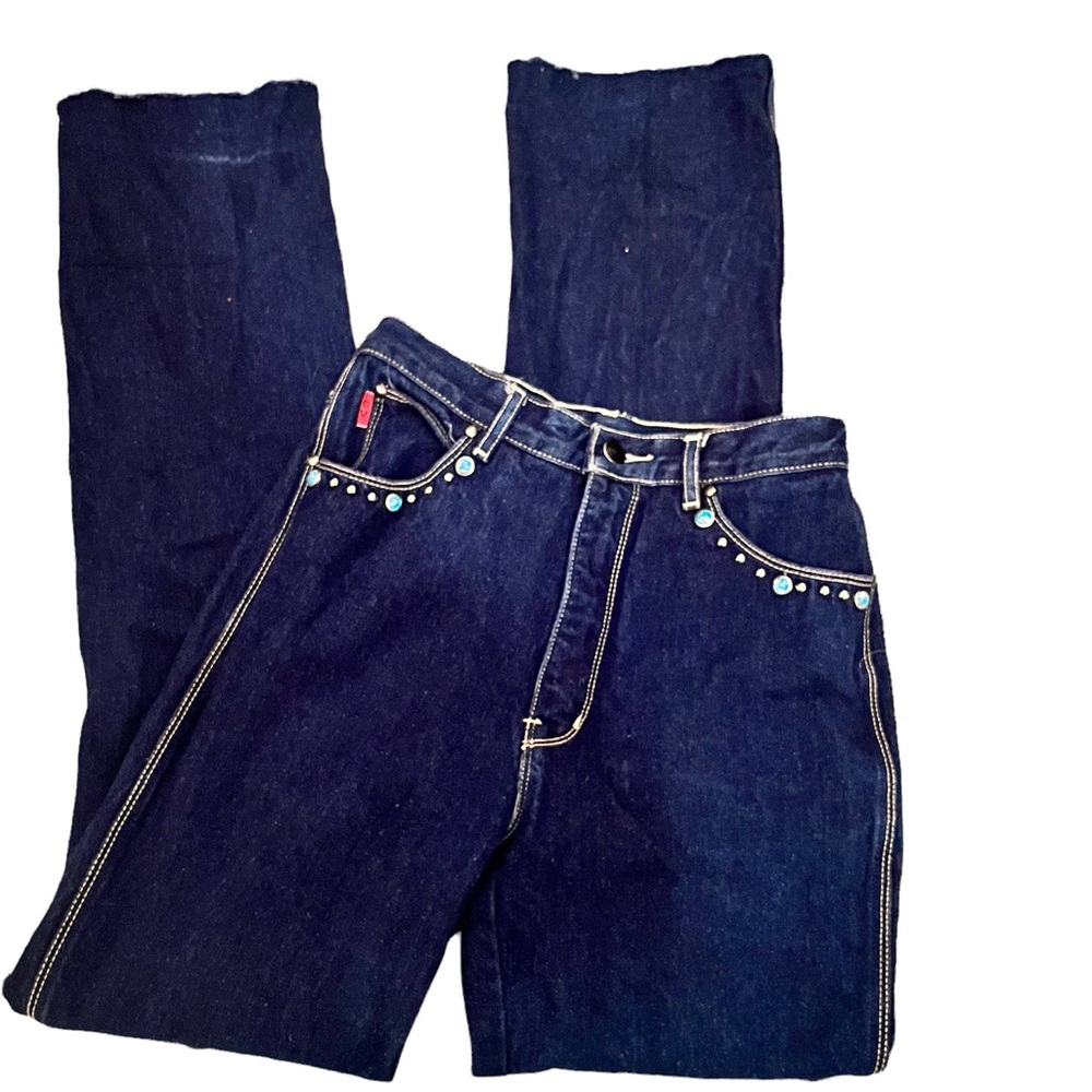 Gloria Vanderbilt Dark Blue High Rise Jeans with Embellishments